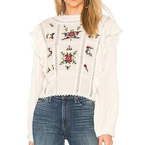 FREE PEOPLE  The Amy Top in Cream Floral Embroidery Boho Sz Large